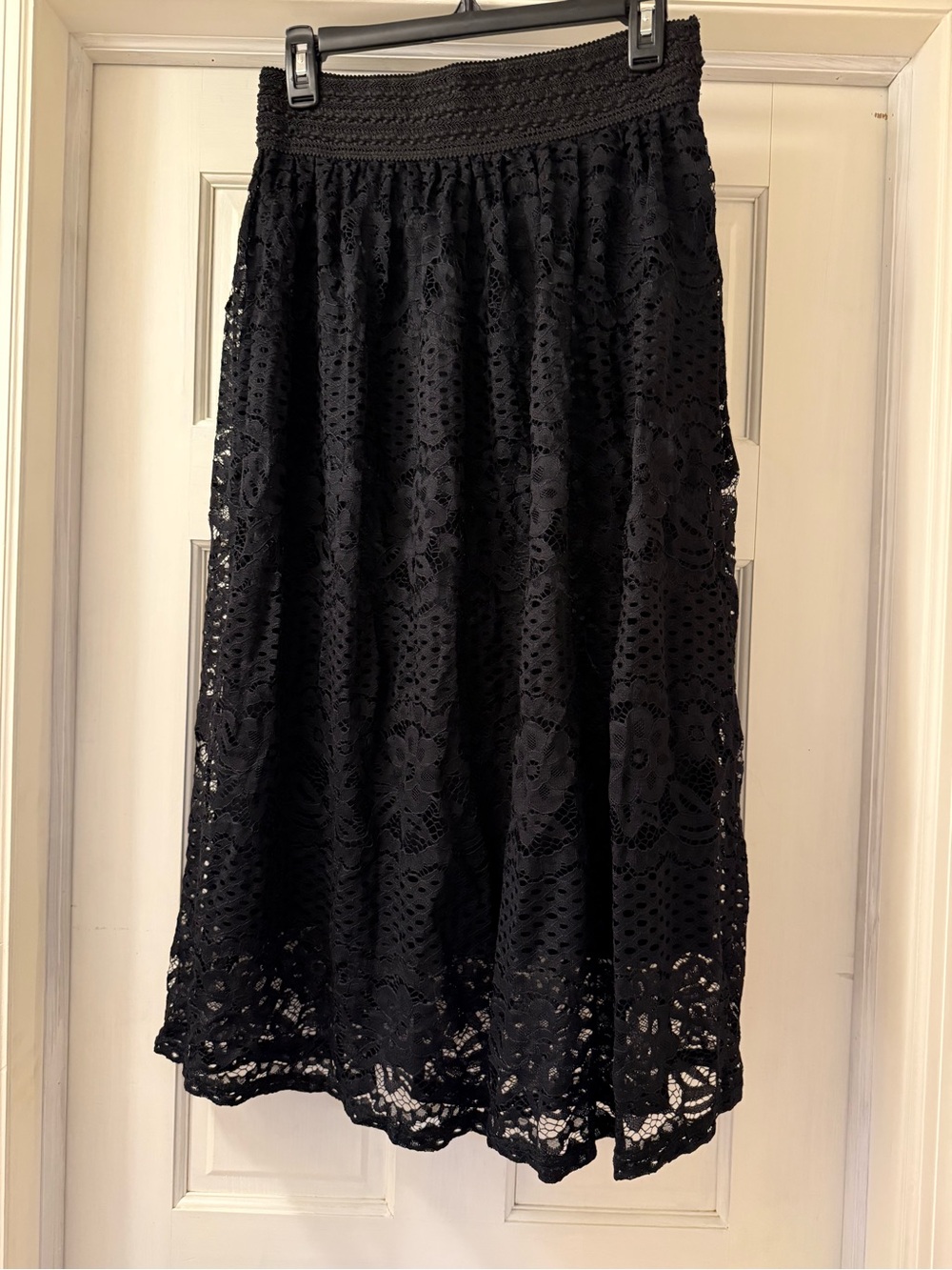 Black lace midi skirt